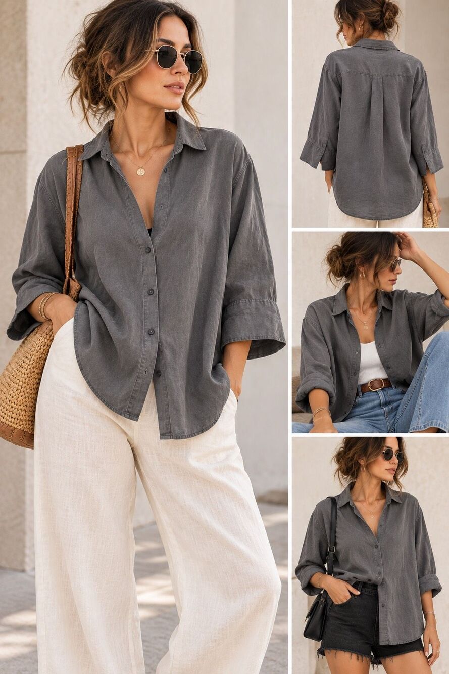 Zara Gray Linen Blend Shirt Oversized Relaxed Fit S Minimalist Lagenlook